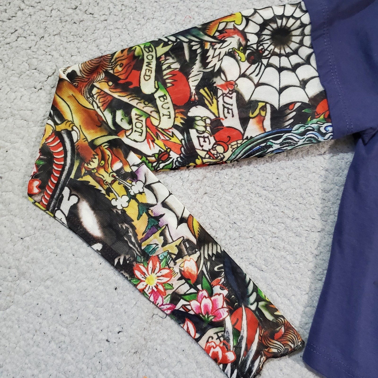Ed Hardy Shirt Womens Small Blue Mesh Tattoo Sleeve Cropped Crop Top True Love