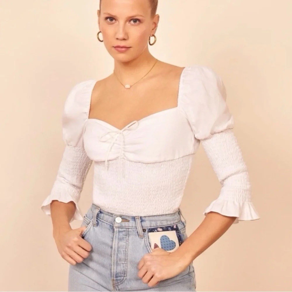 Reformation White Linen Haven Top/ S