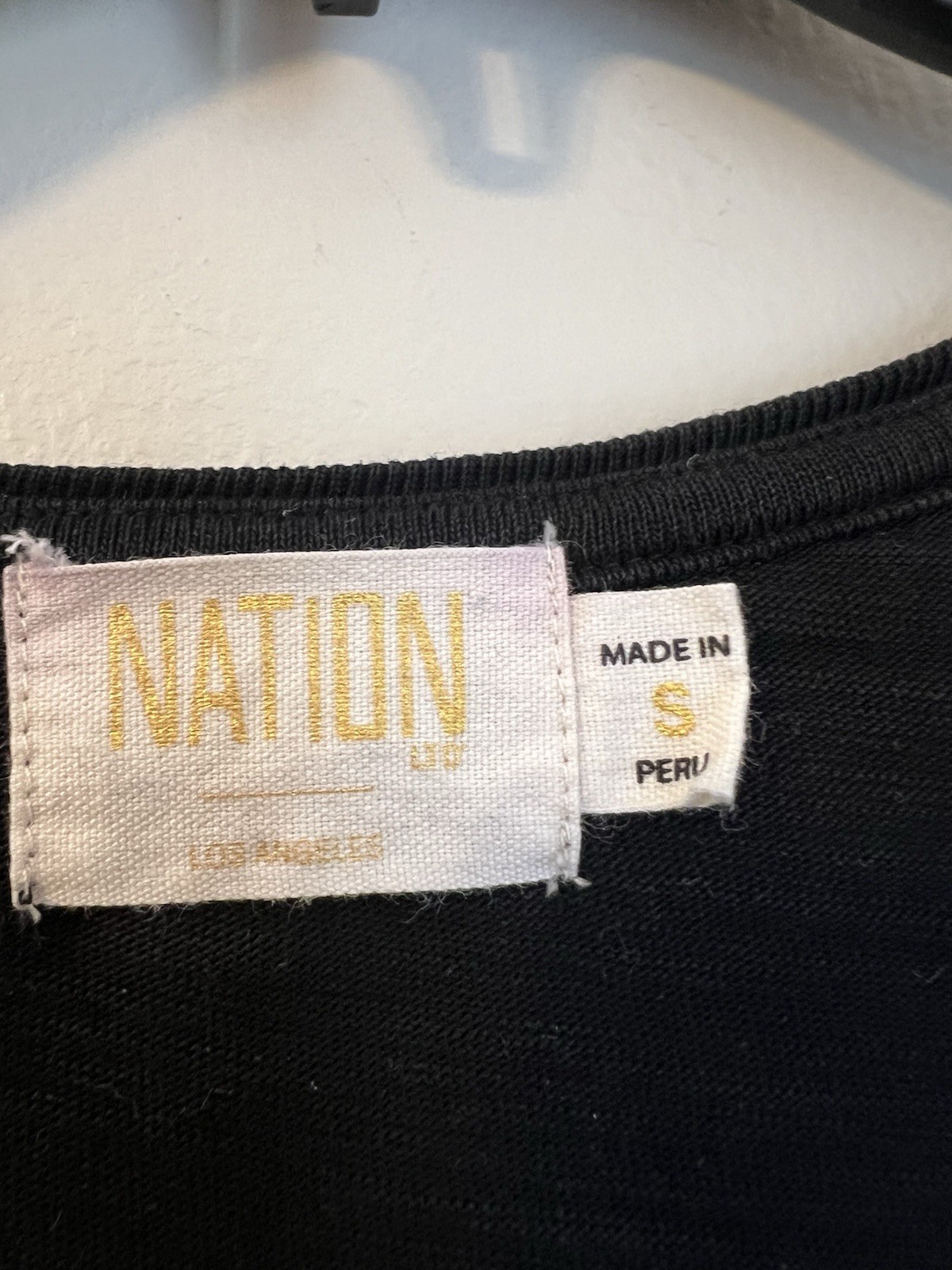 Nation LTD Jenna Cuffed Combo Tee Women’s Size S Jet Black Slub Long Sleeve Peru