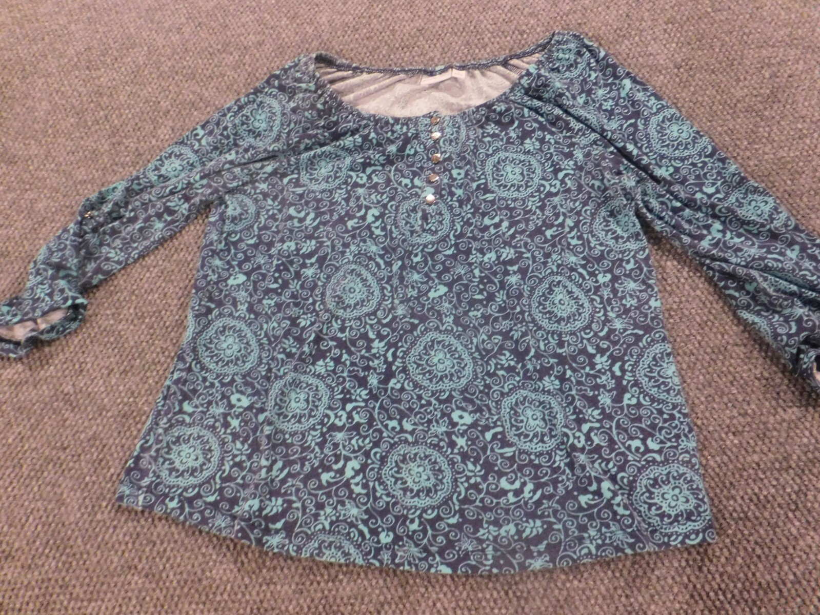 Kim Rogers Womens Blouse Large Blue pullover stretch floral