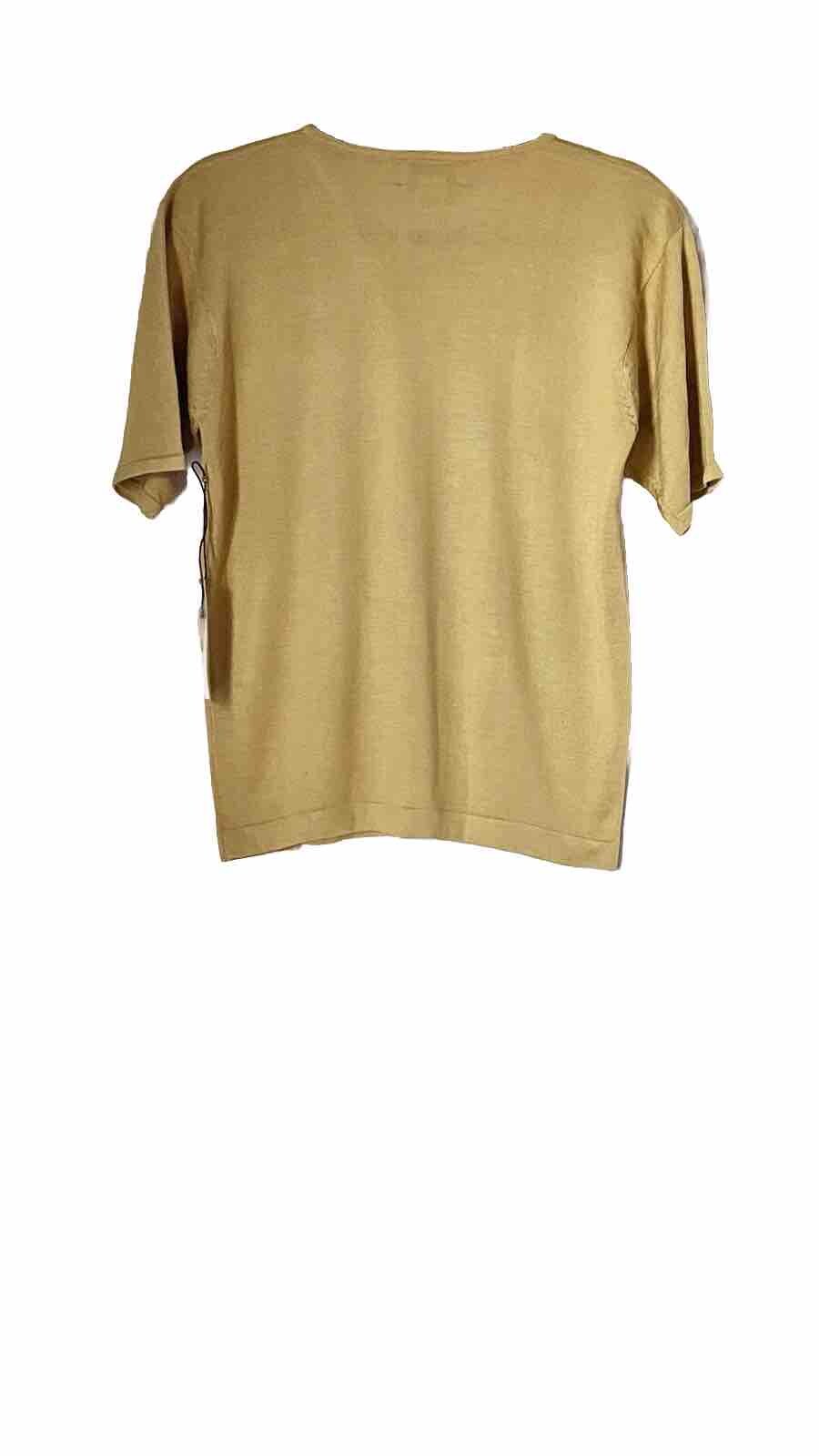 Henri Bendel Silk Gold Short Sleeve Pullover Top Size Large.