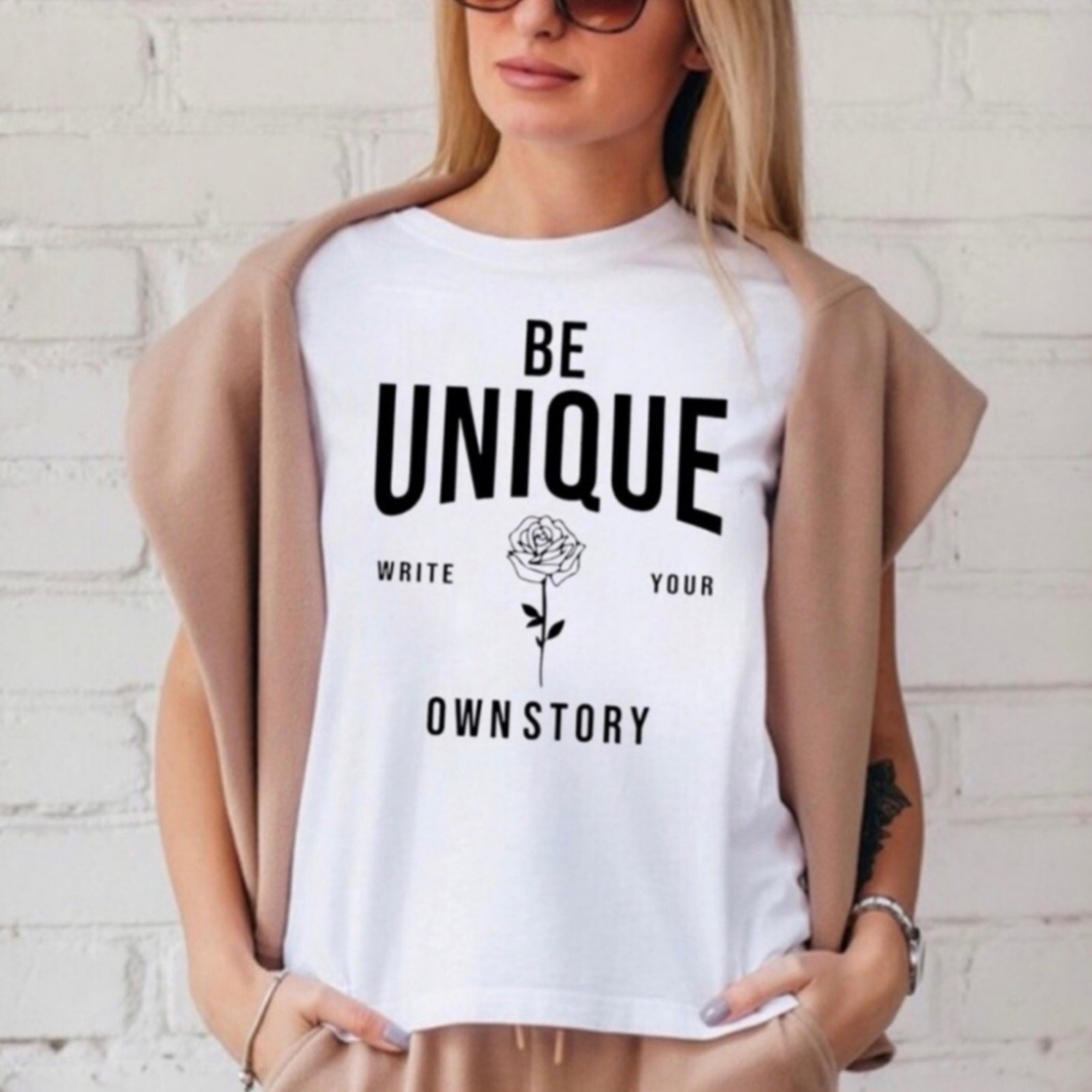 Women’s Premium Preshrunk Ring Spun Graphic Cotton Tee T-Shirt Be Unique White
