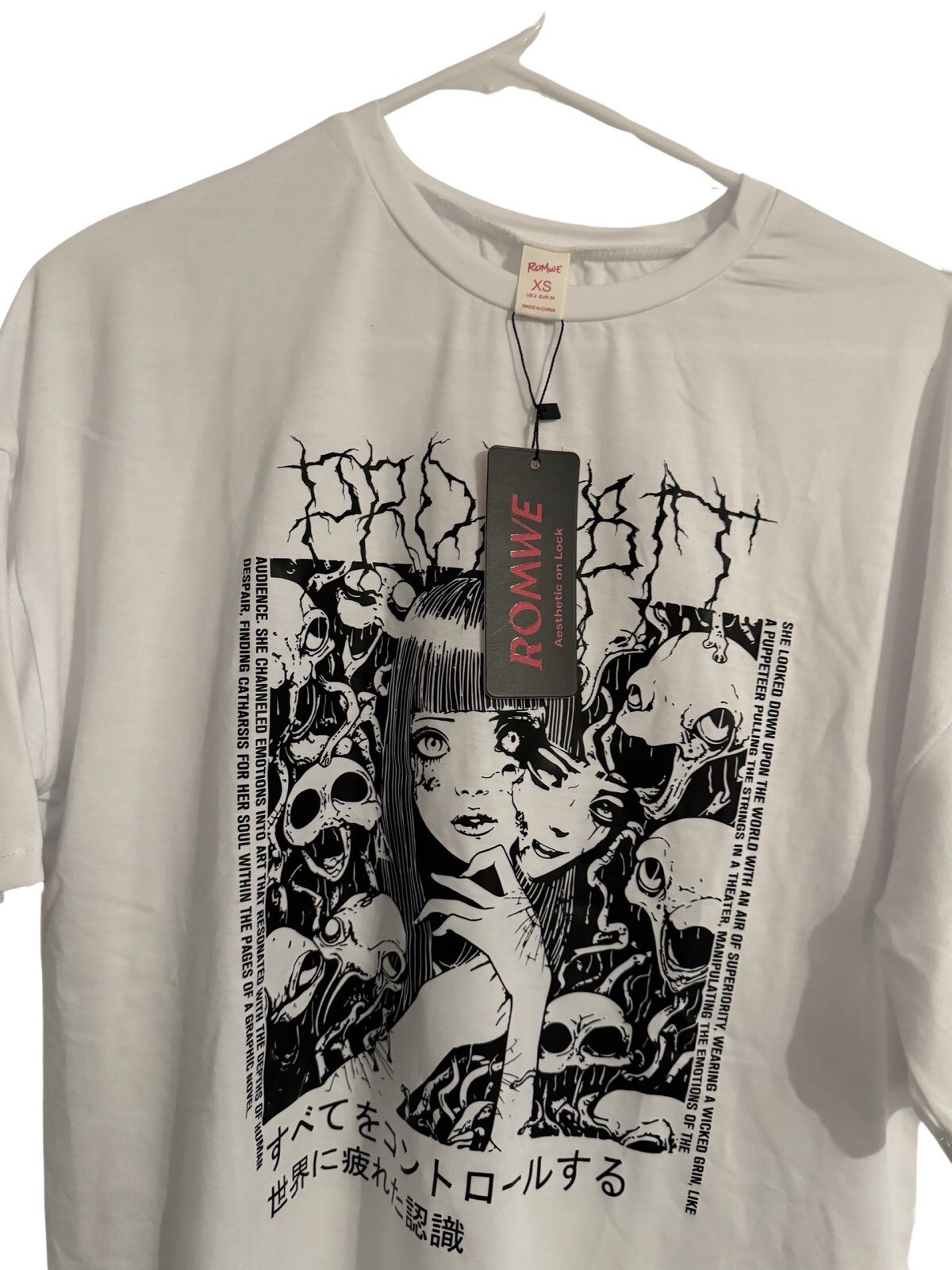Grunge Punk Figure & Slogan Graphic Print Drop Shoulder Oversized Tee Women’s XS