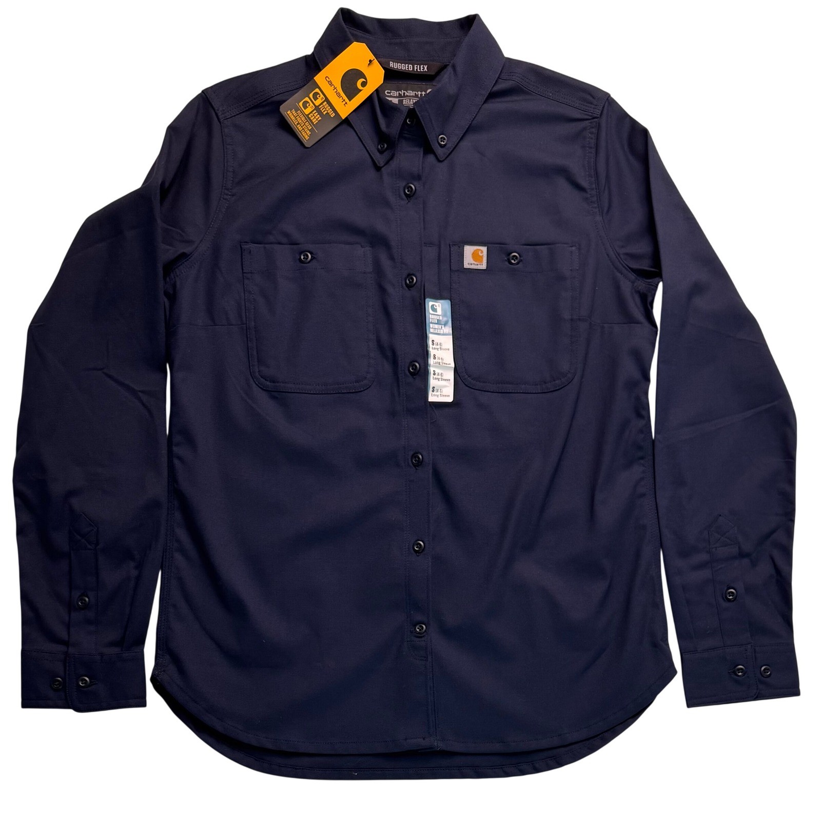 Carhartt Rugged Professional Relaxed Fit Canvas Shirt Navy Womens Small