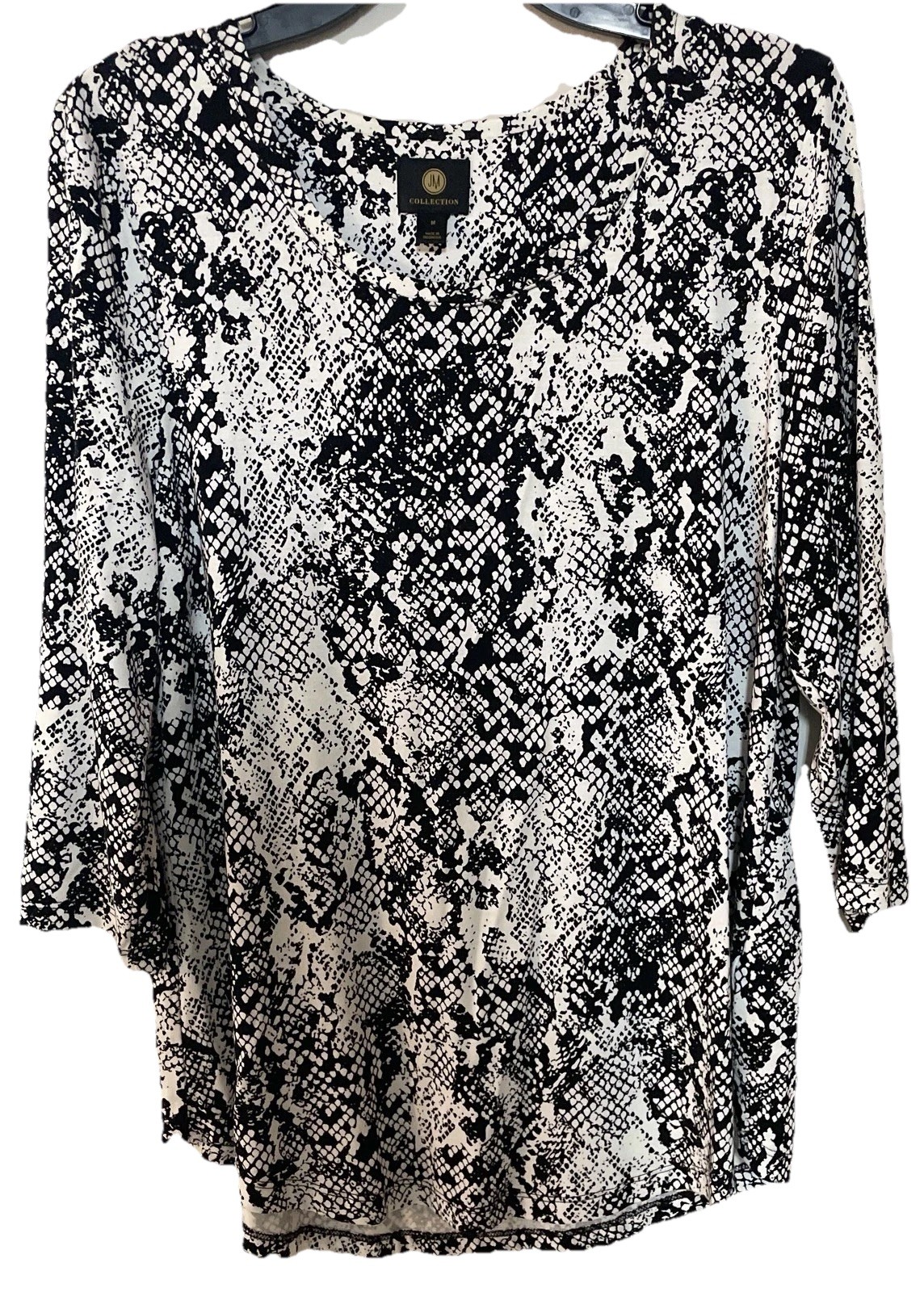 JM Collection Top Med Black White Blouse 3/4 Sleeve