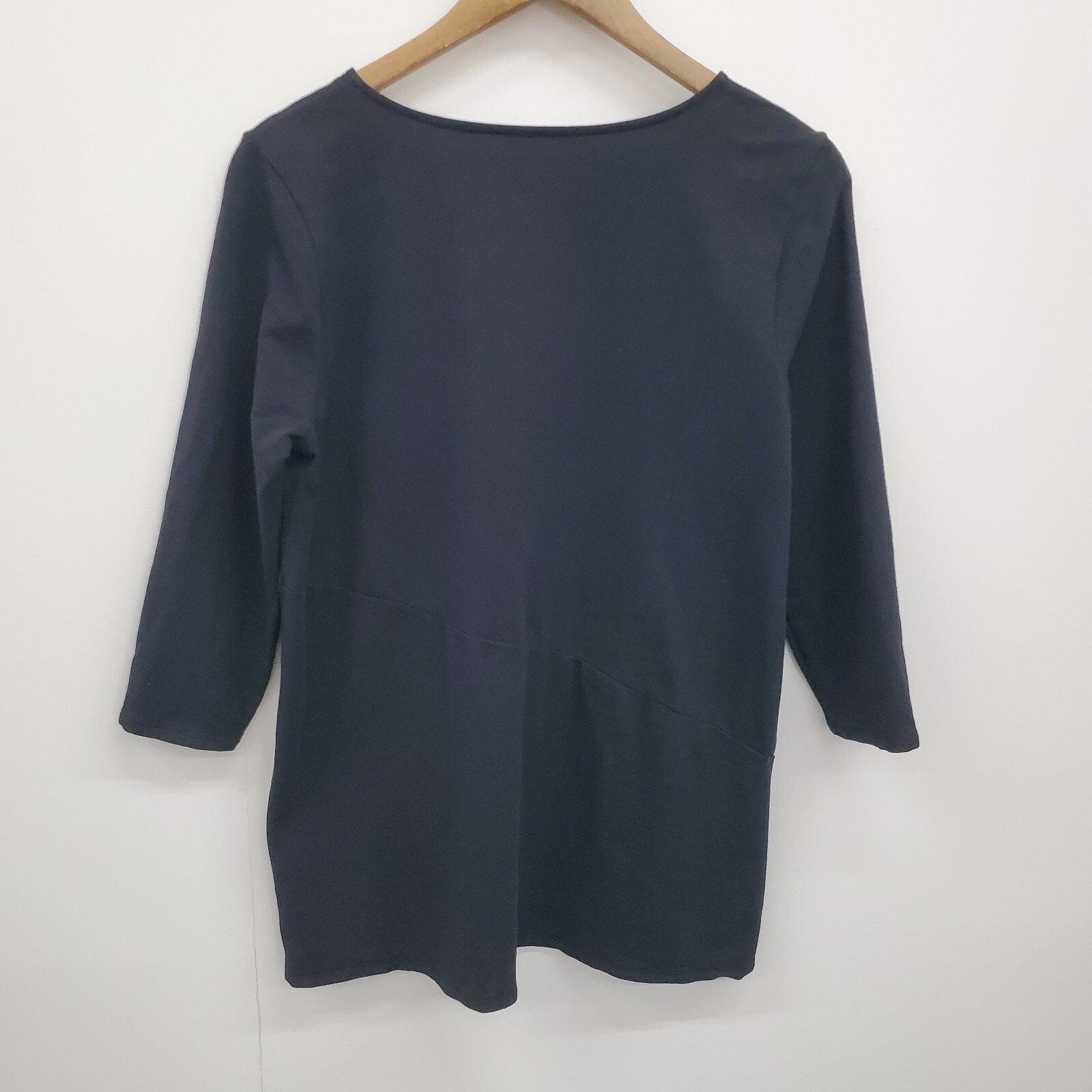 Pure Jill Womens M Tunic Top V-Neck 3/4 Sleeve Pima Cotton Modal Black Stretch