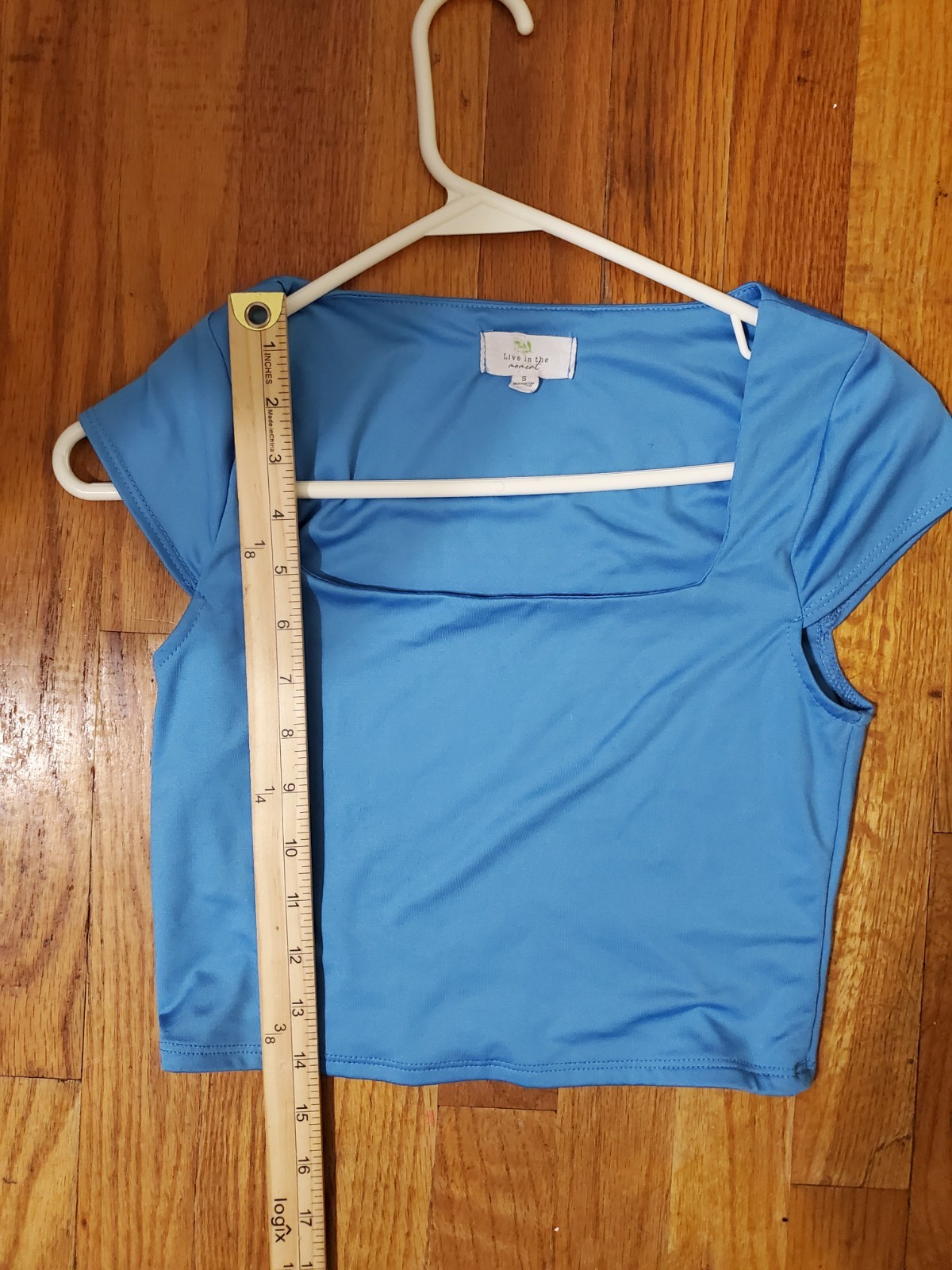 Live In The Moment Crop Top Square-Neck Blue Size Small Women’s Cap Sleeve