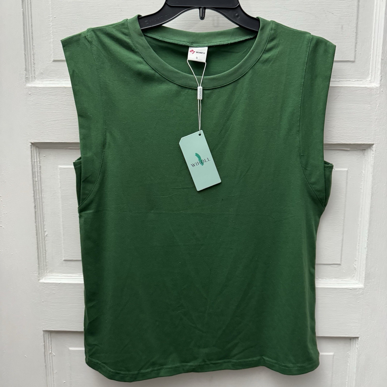 WIHOLL Womens Small Green Structured Shoulder Sleeveless Top Crew Neck NWT