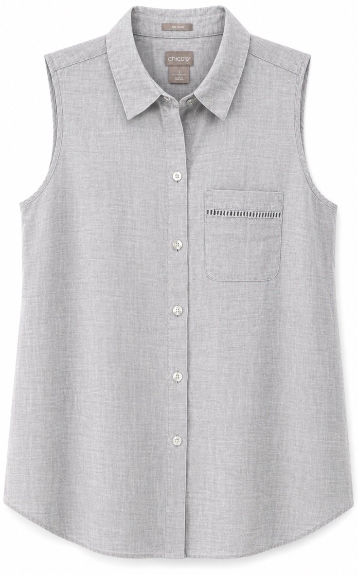 Chico’s 100% Linen Sleeveless Button Front Blouse Gray Size 1 (8-10) No Iron