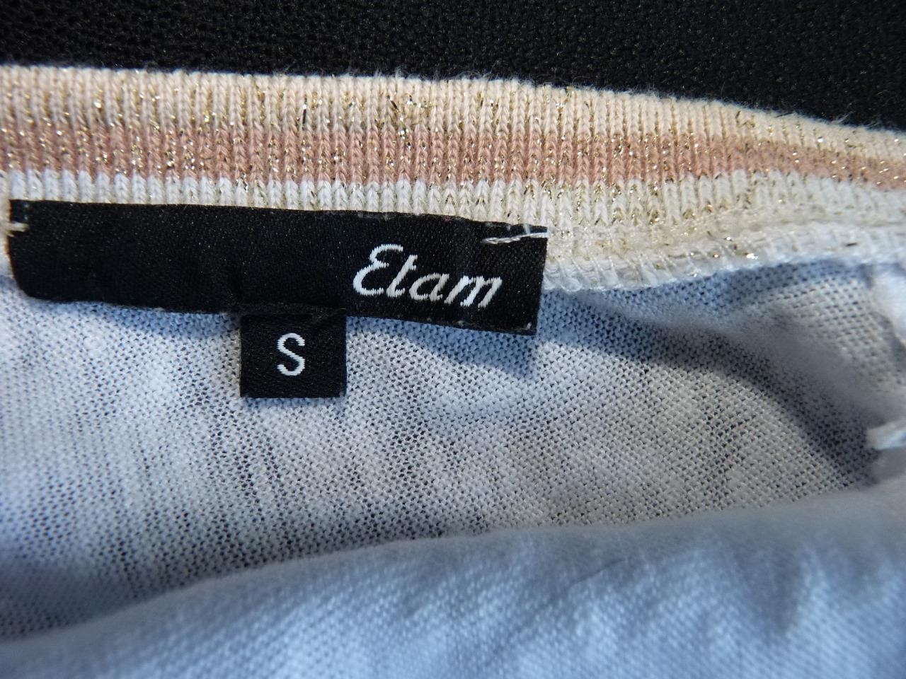Etam France white linen lurex trim v-neck t shirt S