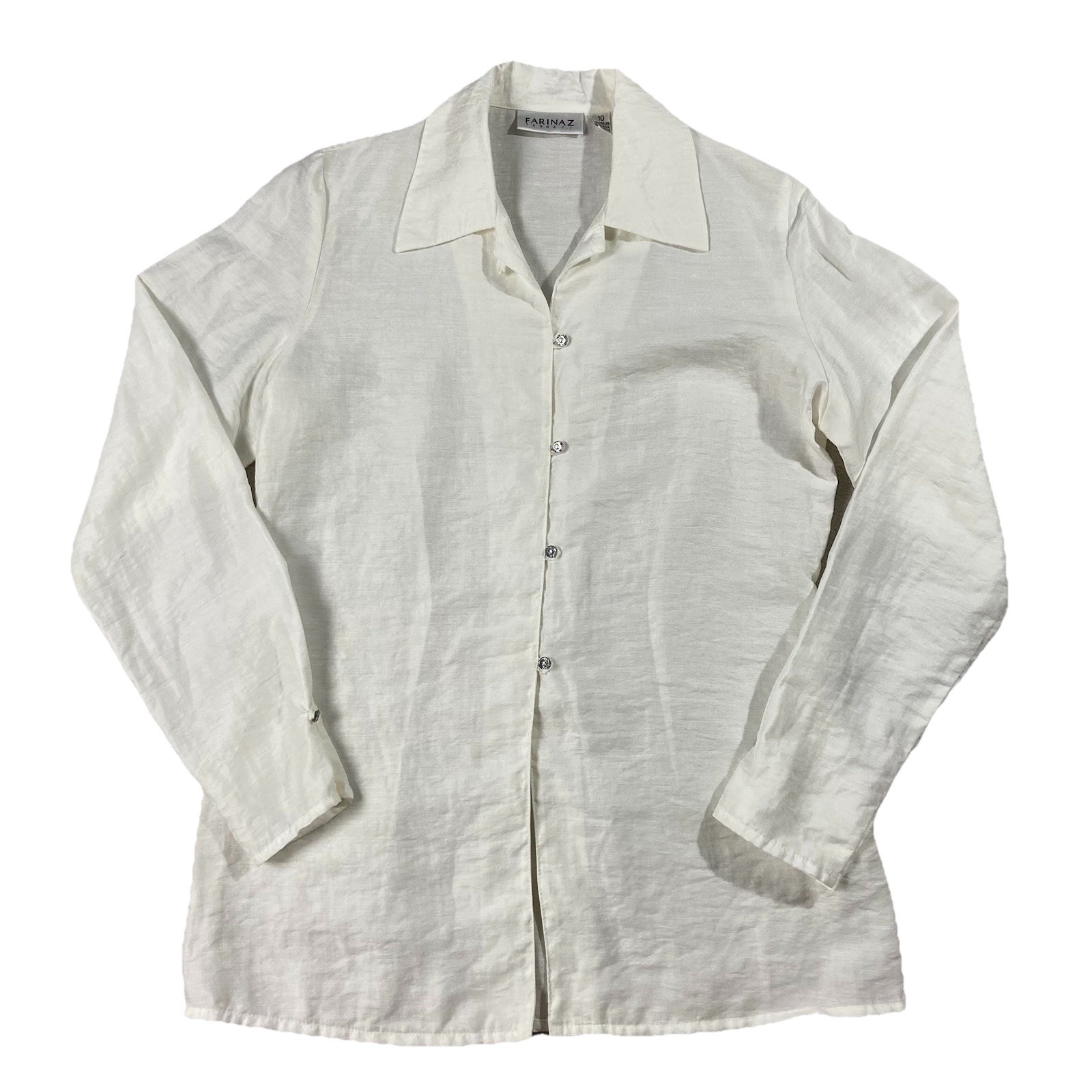 Farinaz Taghavi Women’s Enlighten Long Sleeve Button Up Linen Blend Blouse 10