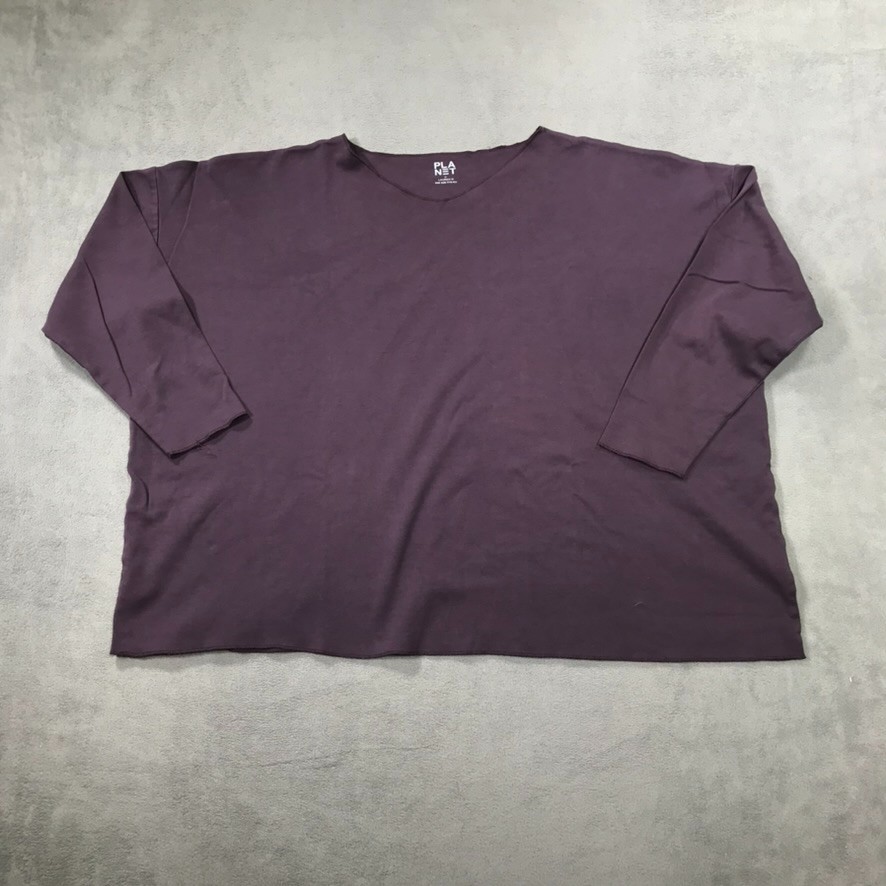 Planet by Lauren G Pima Cotton Boxy Tee One Size Purple Raw Cut Lagenlook