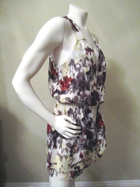 PARKER 100% SILK MULTICOLOR PRINT RACED BACK SLEEVELESS BLOUSE SIZE: S