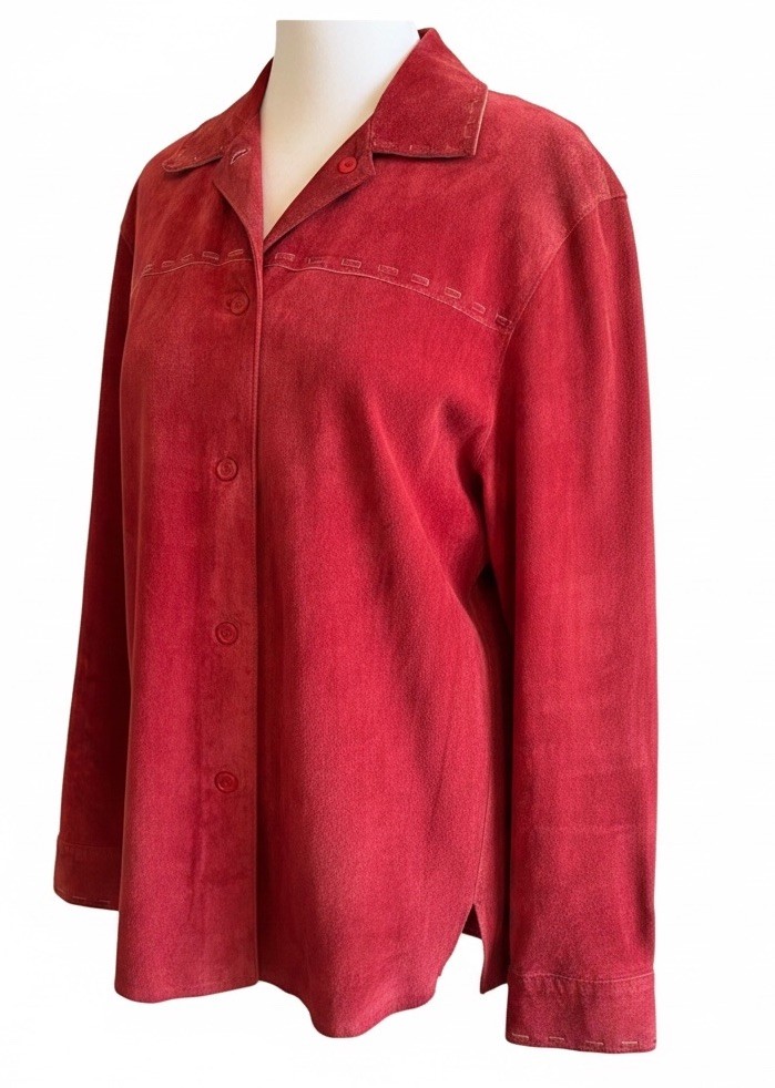Vintage Red Genuine Suede Leather Shirt Jacket Women’s M Retro Western Boho 90s