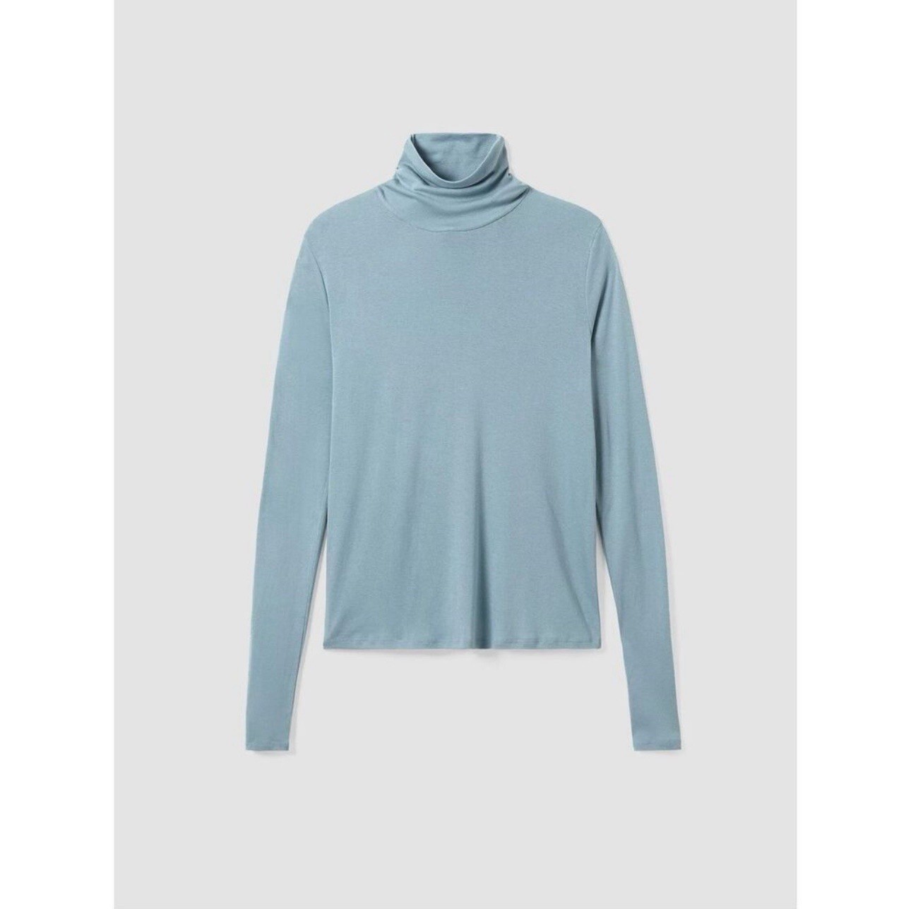 Eileen Fisher Blue Tencel Lyocell Spandex Jersey Knit Turtleneck Tunic Top XS