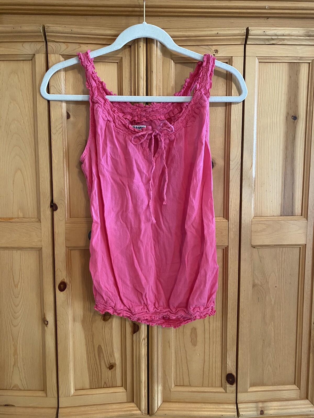 Old Navy Pink Elastic & Cinched Waist/Straps Tie Keyhole Chest Tank Top Size S