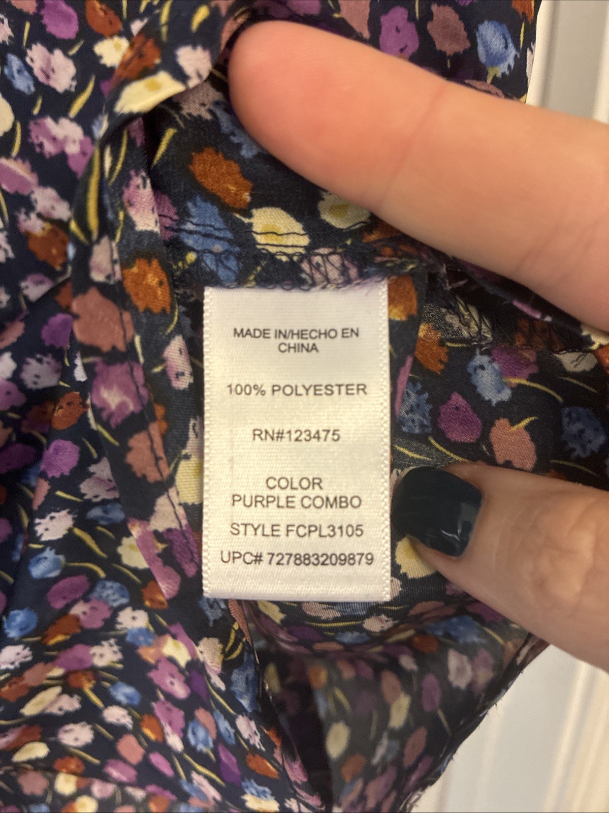 French Connection Size MP Navy Flowered Short Sleeve Blouse Top IT88