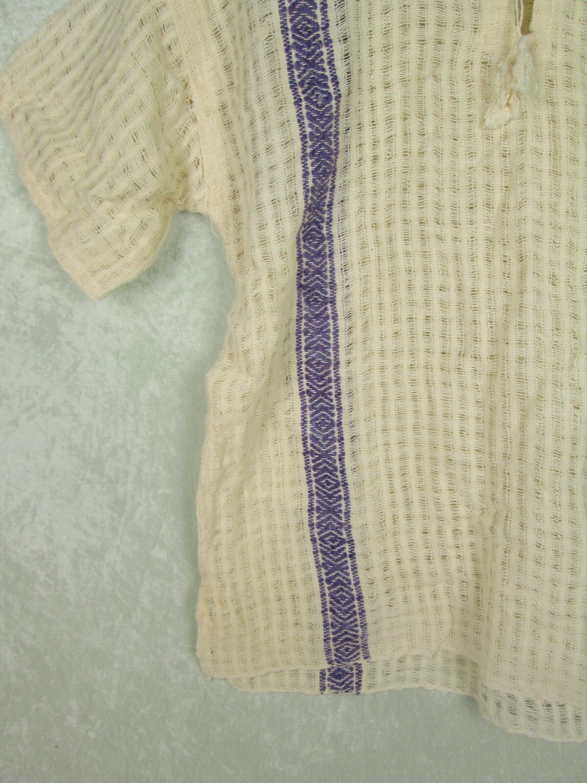 Loose Open Weave Blouse in Natural Off White Purple Small Vintage 1970’s