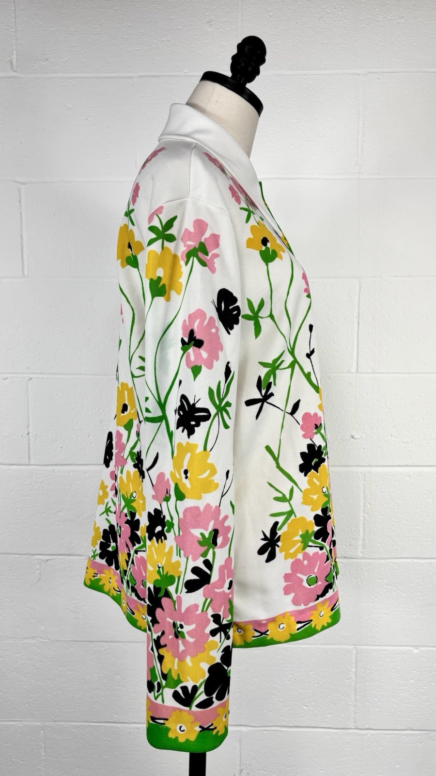 Vintage 70s Butterfly Floral Knit Button Up Blouse Long Sleeve Dagger Collar 1X