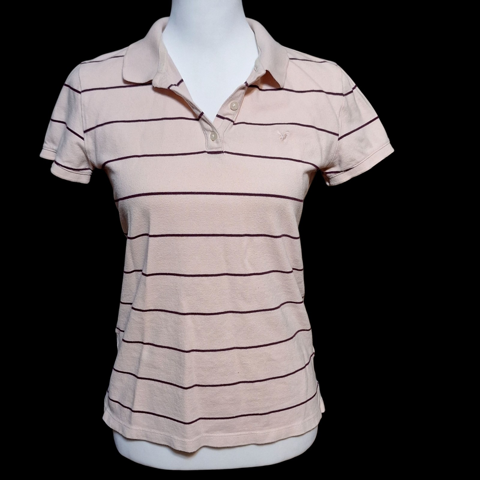 American Eagle Womens M Polo Shirt Striped Preppy 90s Y2K Retro Pink