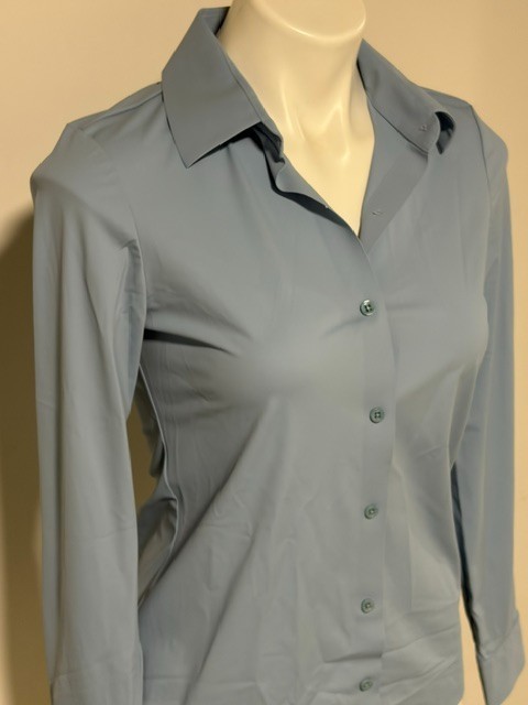 DESIGN IN PARIS BLUE SILKY BUTTON DOWN BLOUSE XS