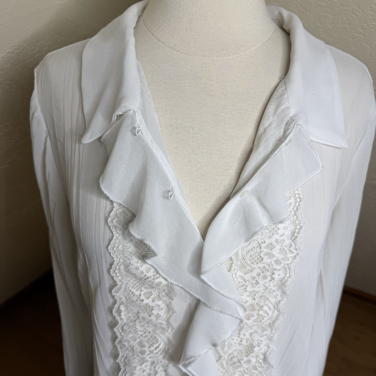 Free People White Lace Ruffle Blouse Pleated Romantic Victorian Bad At Love L