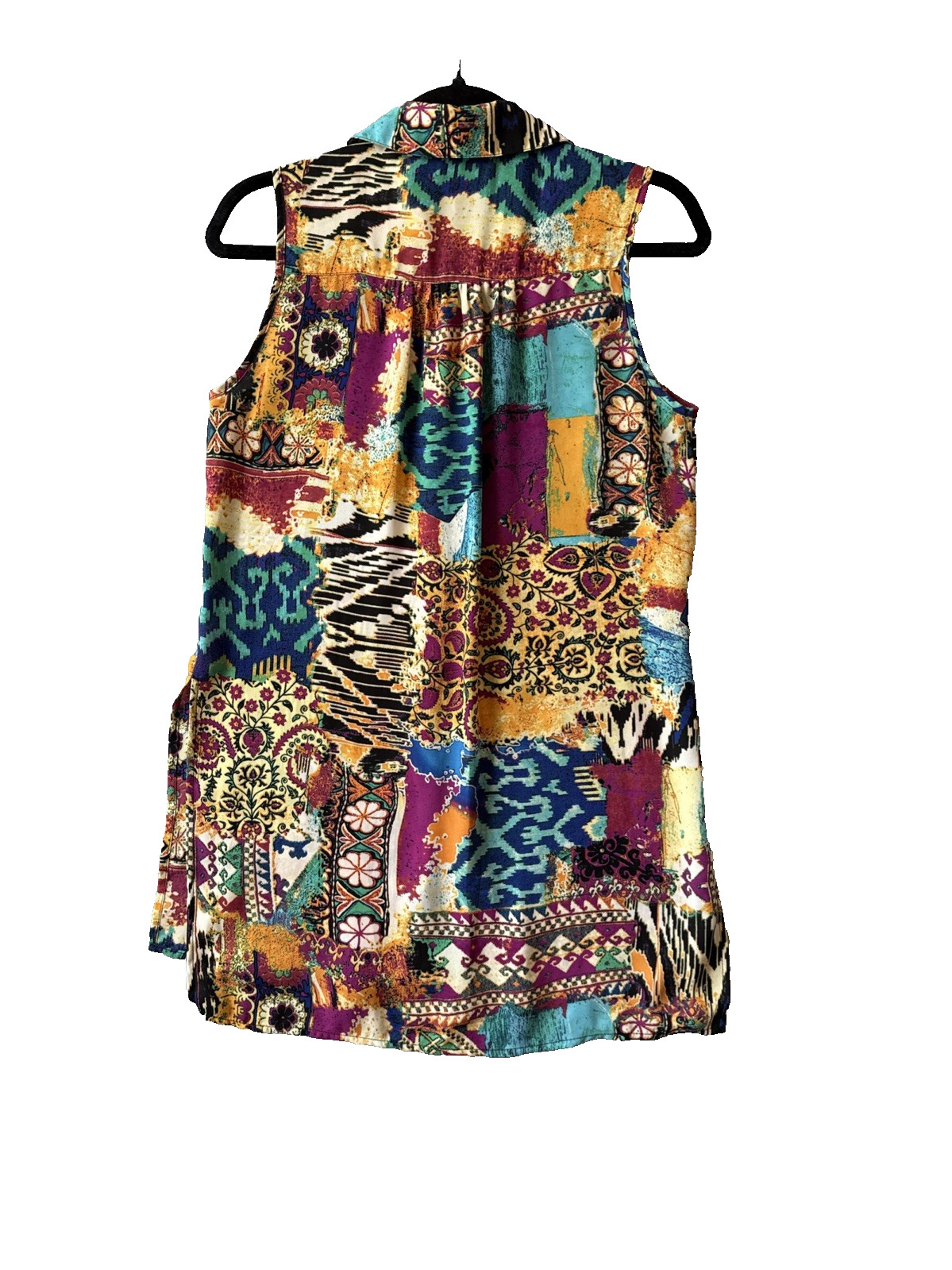 Spense Sleeveless Tunic Blouse S Patchworl Mixed Print Artsy Boho Resort 90s