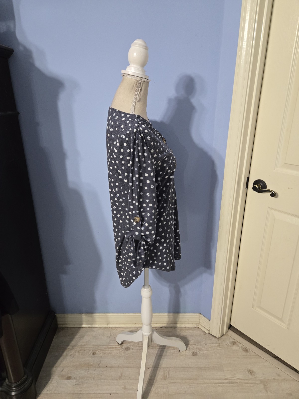 Fred David Small Blouse Womens Blue Gray Polka Dot