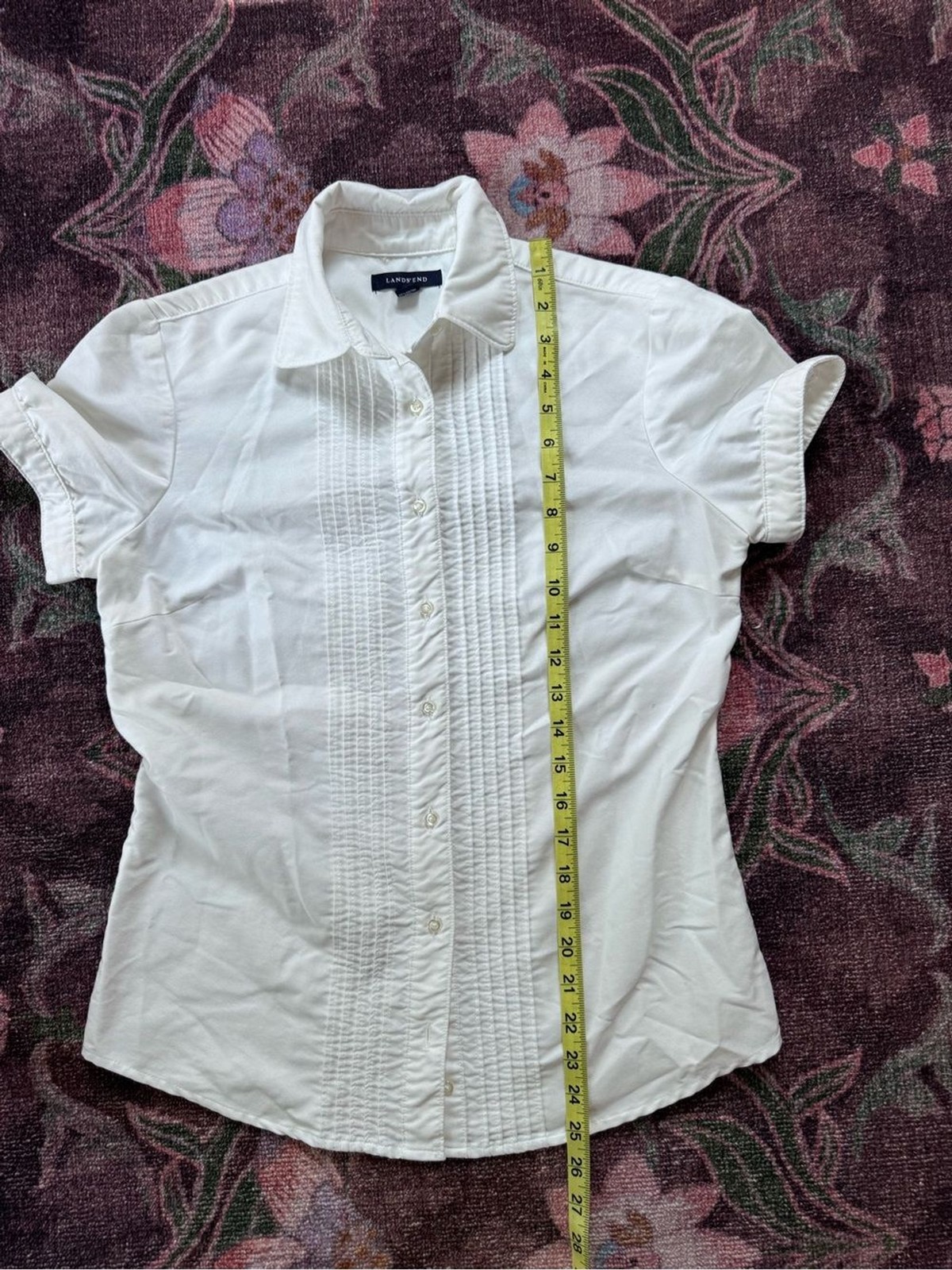 Land’s End White Pintuck Short-Sleeve Shirt Blouse Button-Down – 4