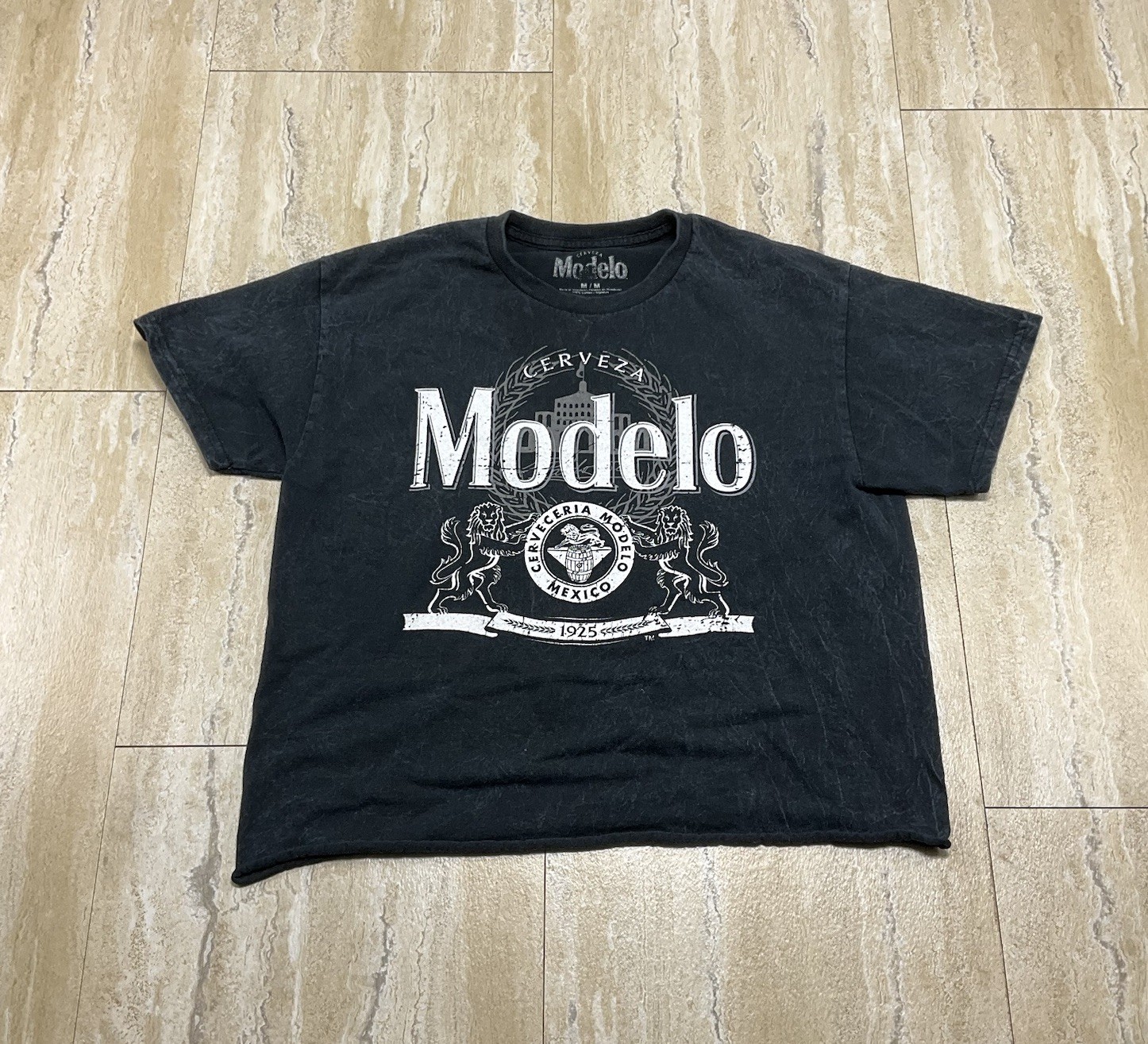 Modelo Womens Size M Black Acid Wash Cut Off Graphic T-Shirt Short Sleeve