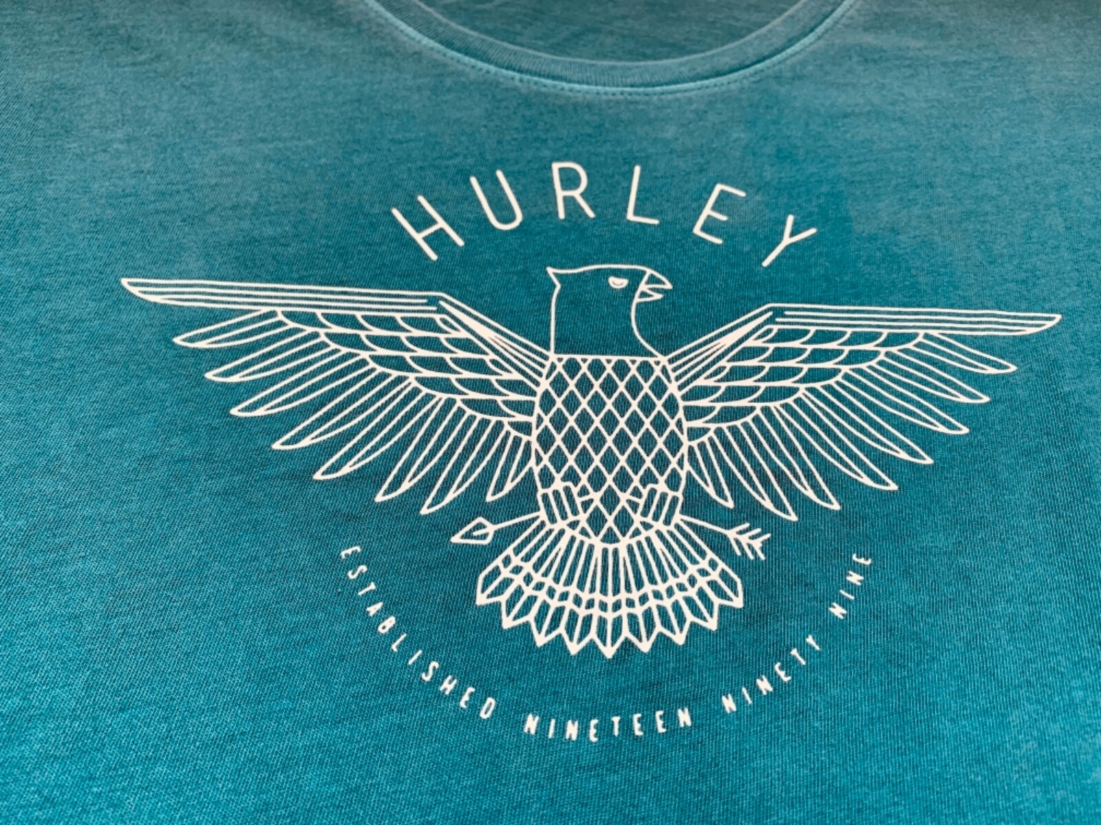$29 BRAND NEW HURLEY WOMENS WOMEN’S T SHIRT CREW TEE BLUE FALCON WASH VARSITY