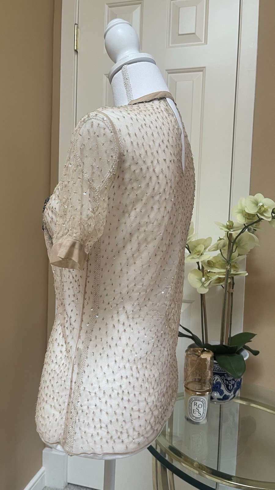 Brian Reyes Embellished Tulle Blouse Size 4 Couture Beaded Top