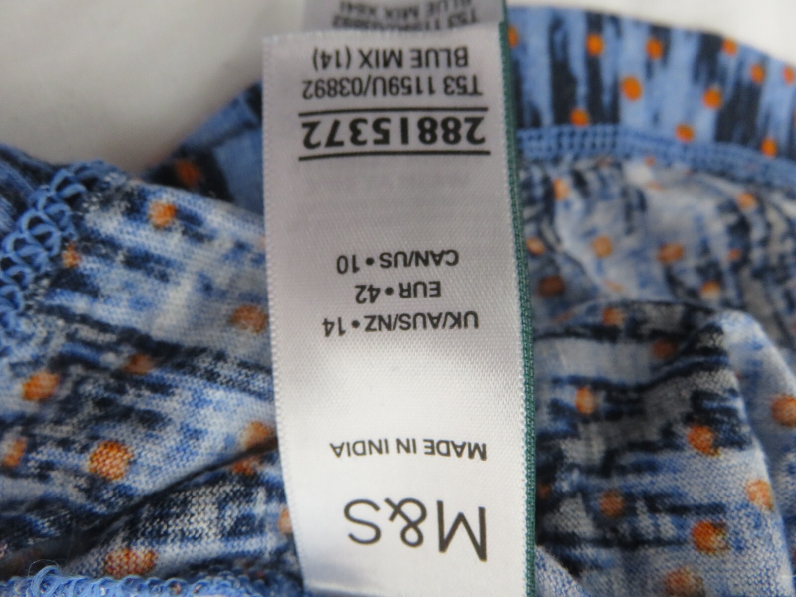 M&S PER UNA FAB BLUES IKAT ISH & ORANGE DOTS PATTERN 30% LINEN BLEND TOP UK 14