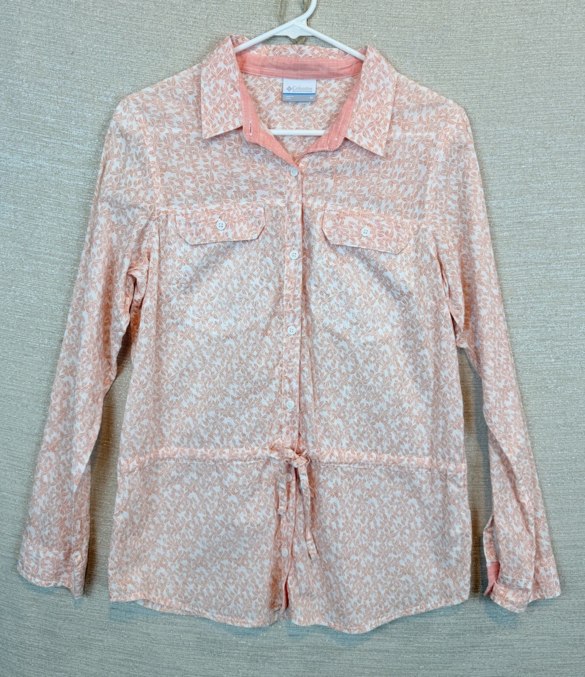 Columbia Button Up Cinch Waist Linen Feel Cotton long Sleeve Shirt Size M