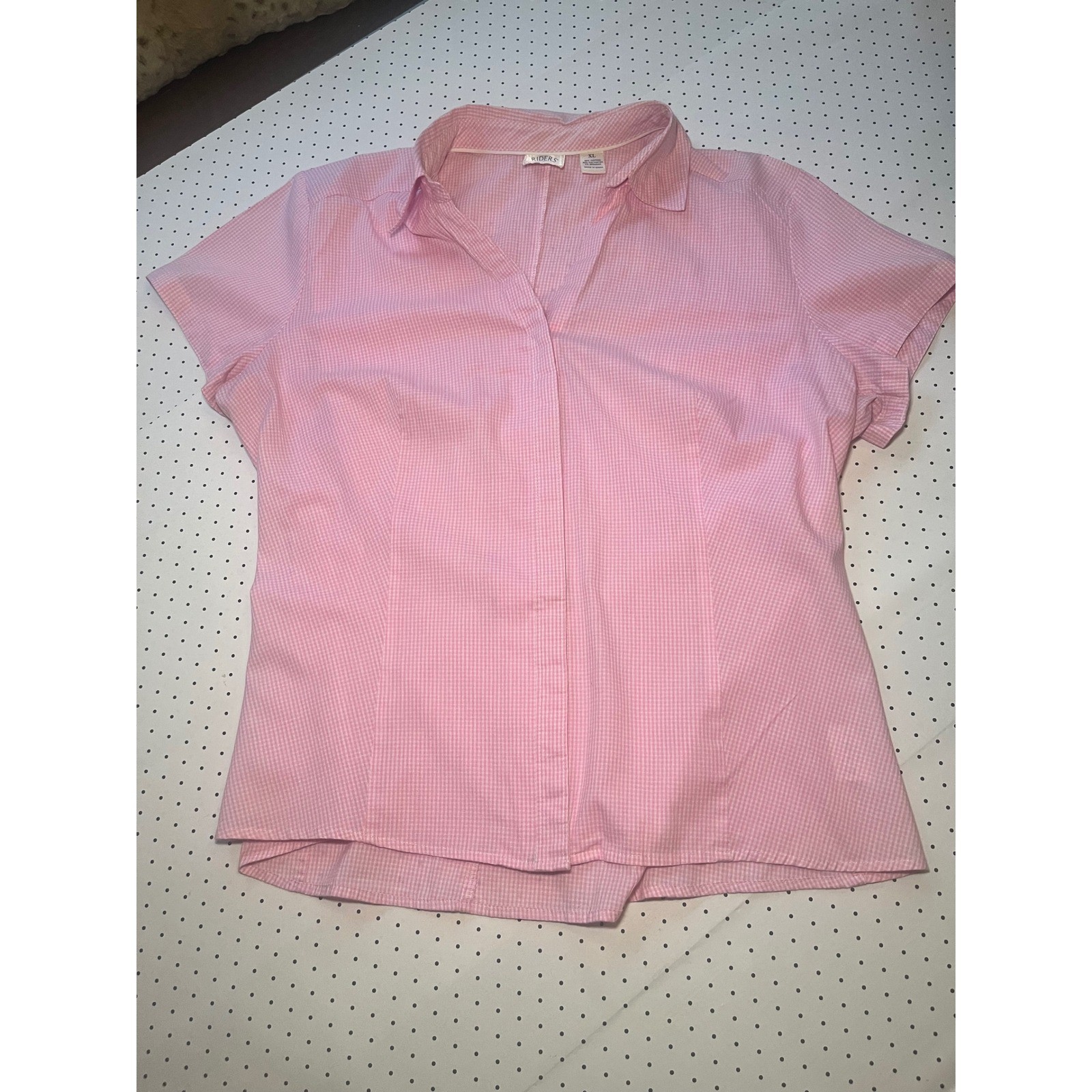 Lee Womens XL Pink Gingham Button Down Shirt Stretch Preppy Y2K Easy Care