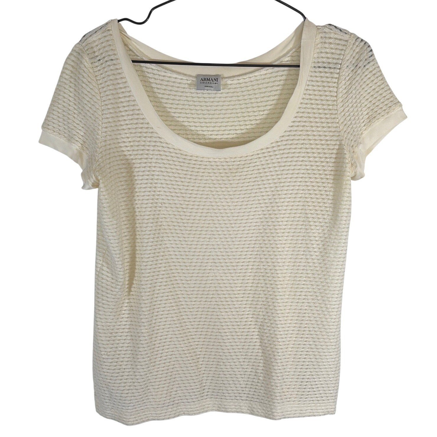 Armani Collezioni Women Luxury Knit Textured Top Scoop Neck Ivory Italy M