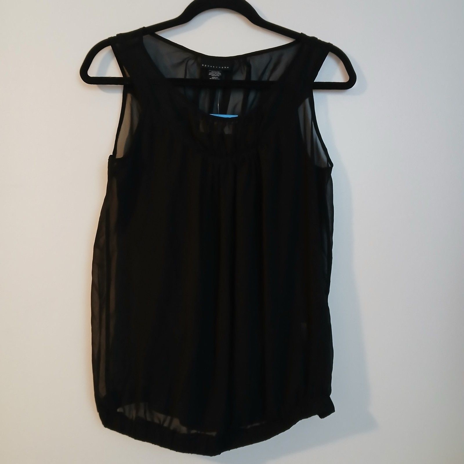 Apostrophe Black Sleeveless Shirred Blouse Top w/Cami Underlay Size Medium New