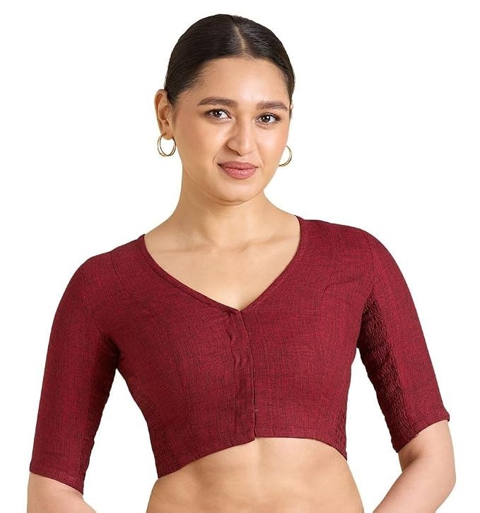 Women’s Madras Handloom Cotton Side Stretchable (Smocked) Readymade Saree Blouse