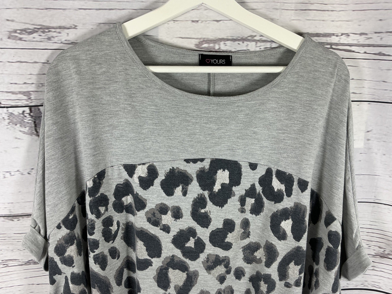 Yours Top Size 20 Grey & Black Animal Print Tunic Round Neck Short Sleeves