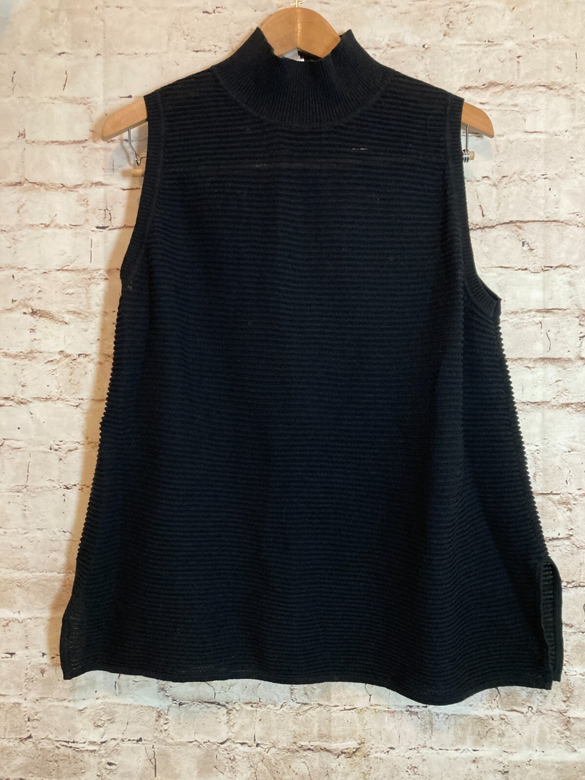 Wynne Layers Top Womens 1X Lagenlook Black Ribbed Semi Sheer Capsule Minimalist