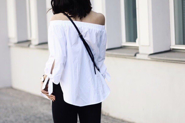 Bow Tie Dolphin Hem Bardot Blouse White