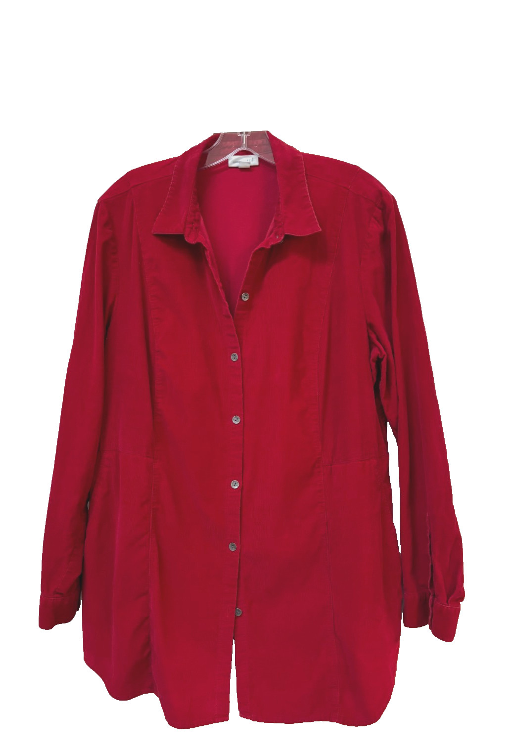 J Jill Womens RED Large Corduroy Button Up Shirt Long Sleeve Blouse top L