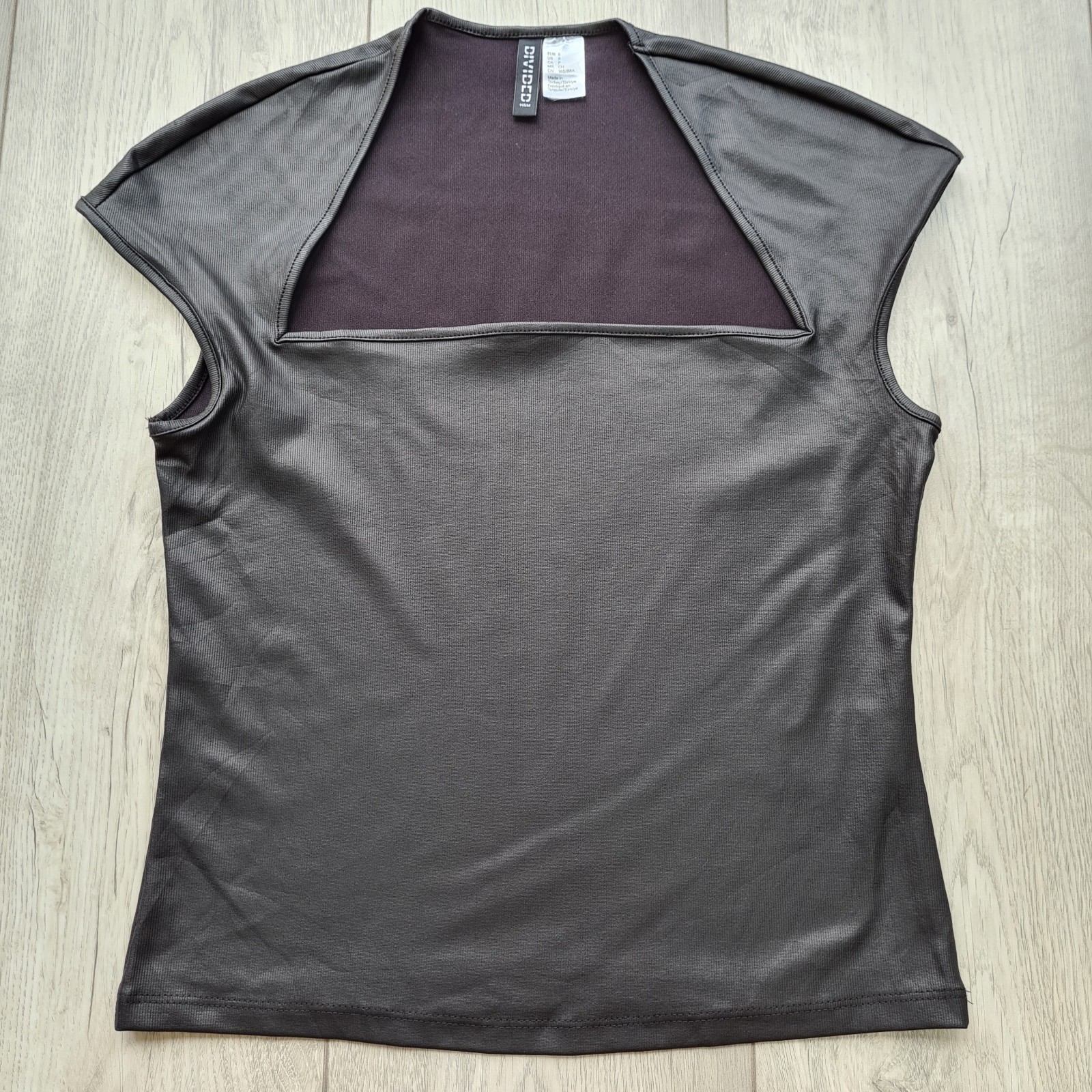 H&M Sleeveless Black Top Satin Look, Size Small 26-28inch chest.