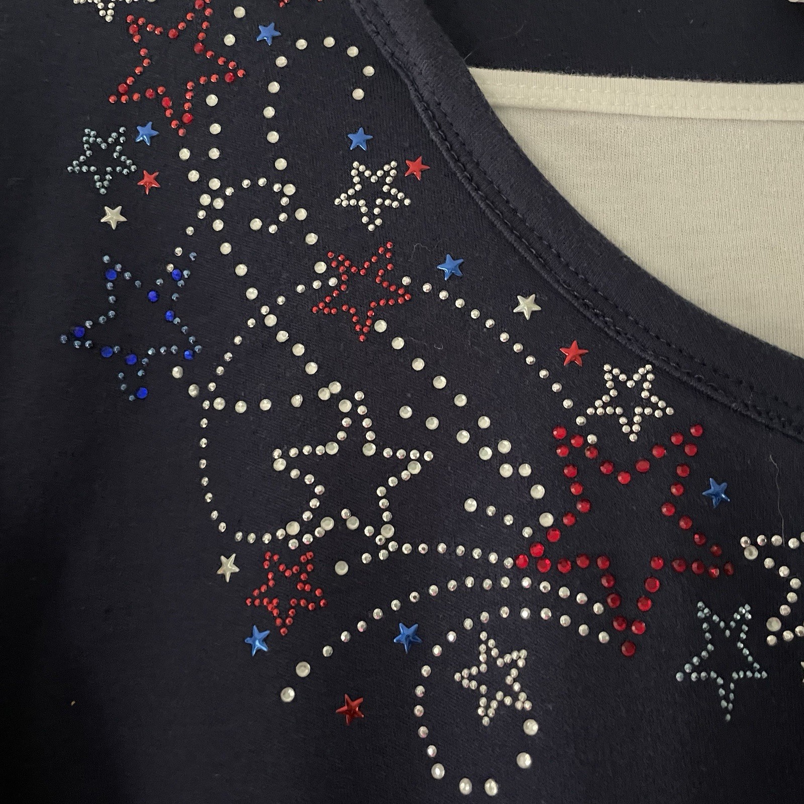 Designer Originals Women’s Size Medium Navy Blue Red White Patriotic Top Shirt