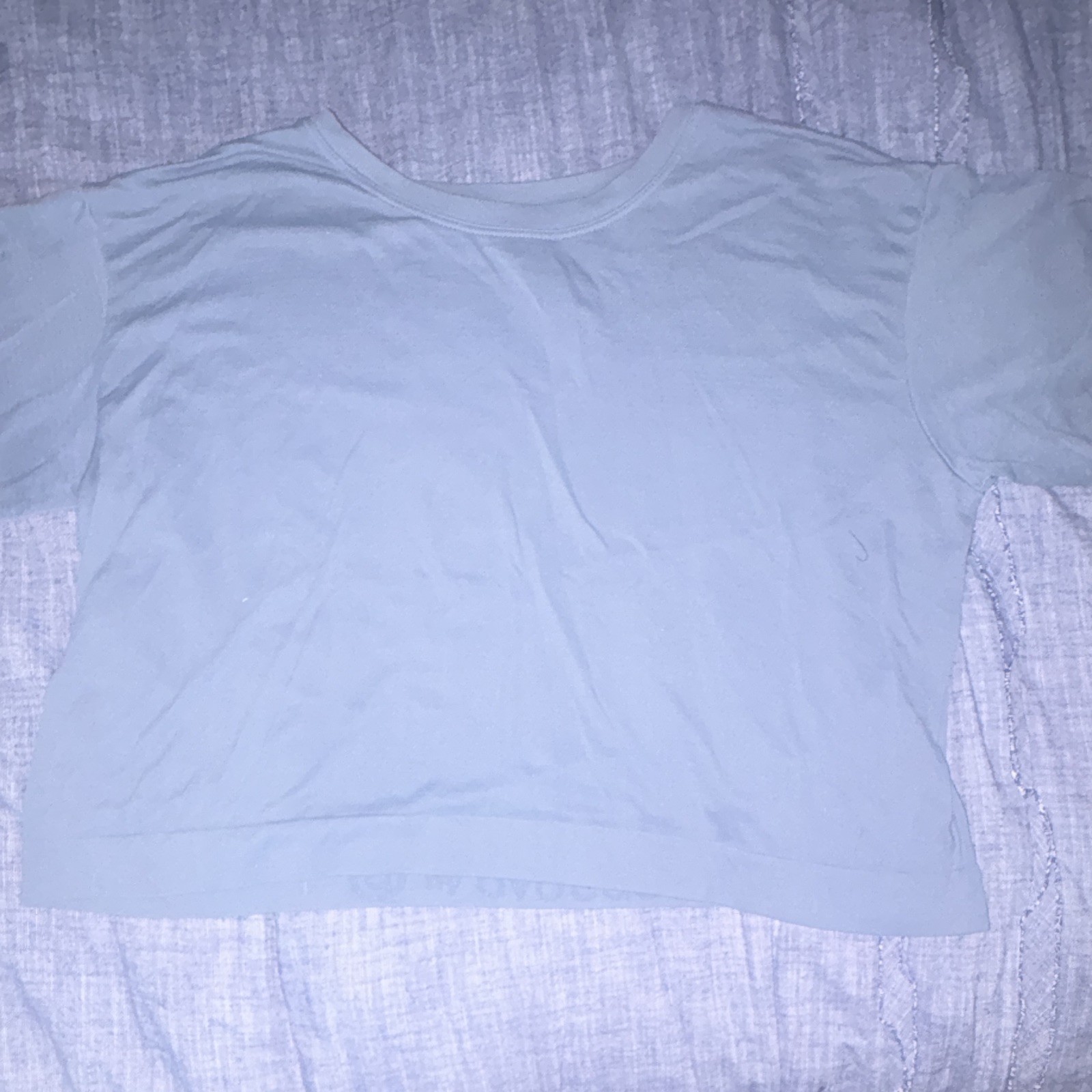 Blue Solid Slightly Cropped Round Neck Short Sleeve T-Shirt Women’s