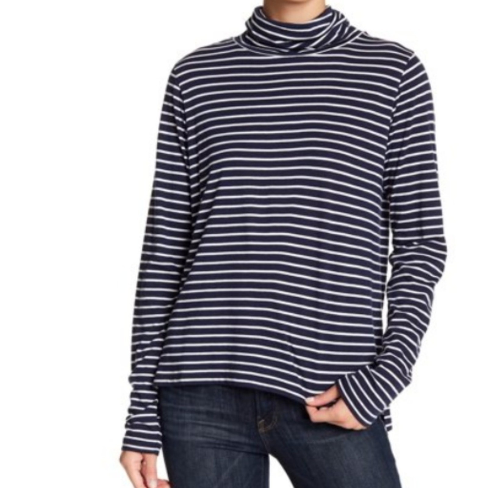 Abound Navy/White Striped Turtleneck