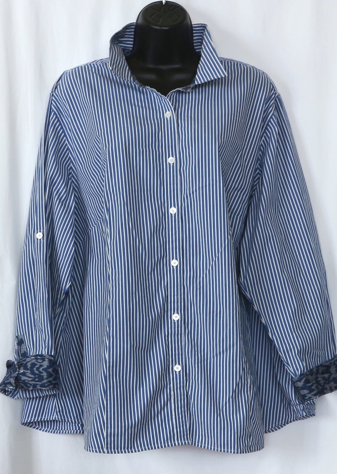 TALBOTS WOMAN Blue Strpd Stretch Blse 54 In Chst 28 In Lng Sz 22W EXC