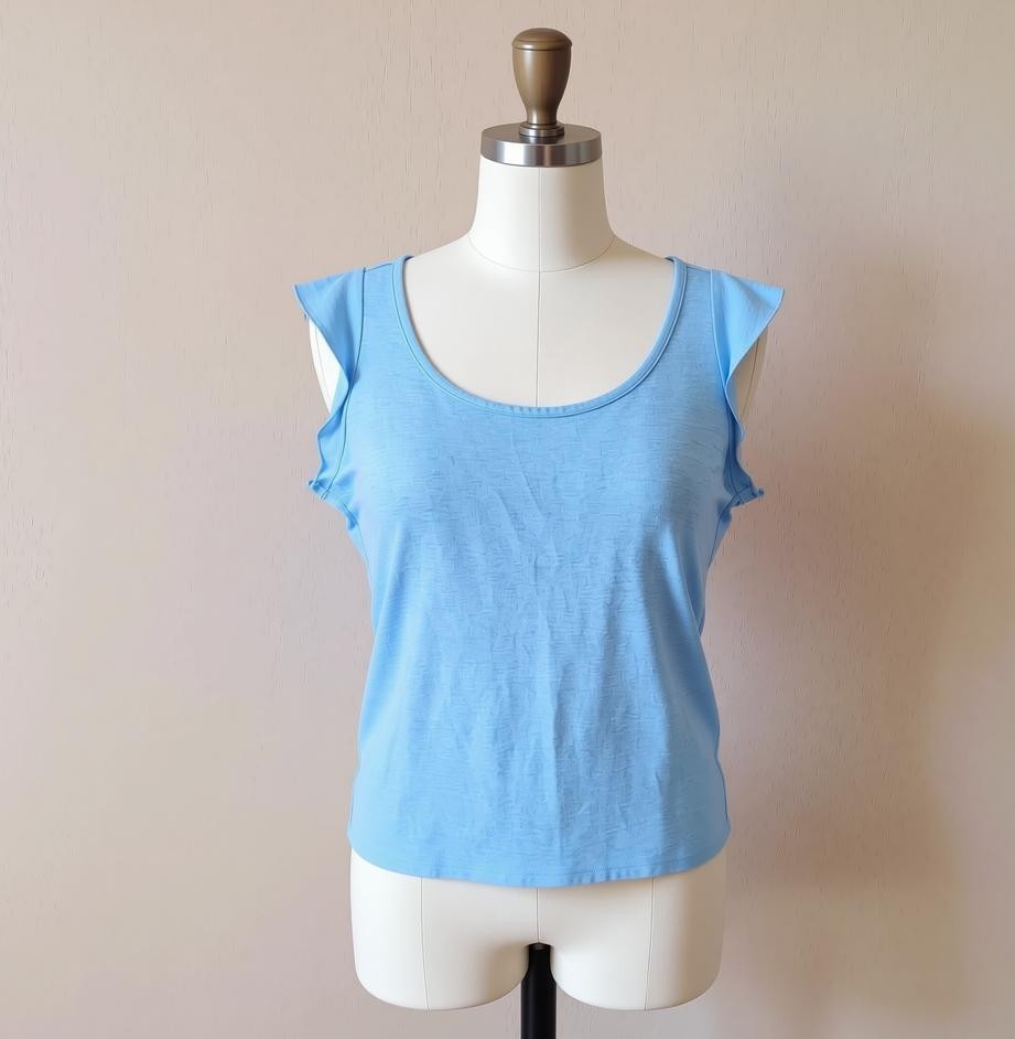 Anybody Womens Small Light Blue Ruffle Cap Sleeve Top Shirt Scoop Neck Casual