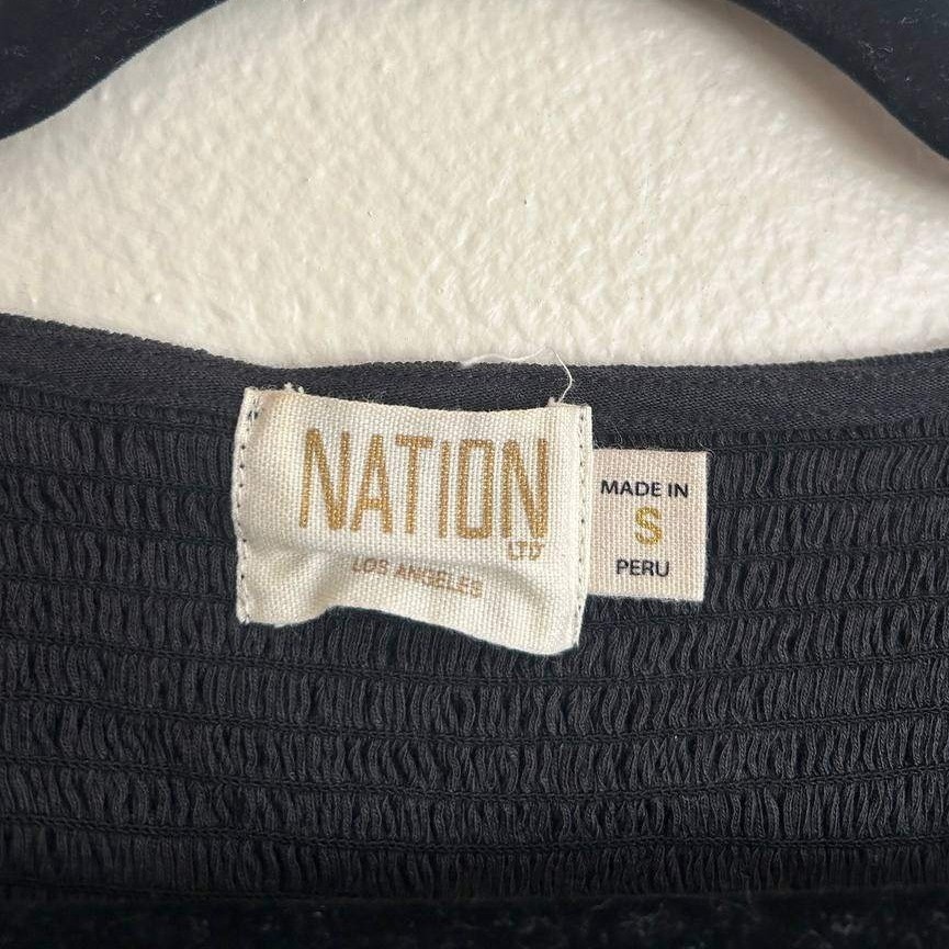 Nation LTD Della Tee Jet Black Pima Cotton Blouse S Boho Romantic Y2K Coquette