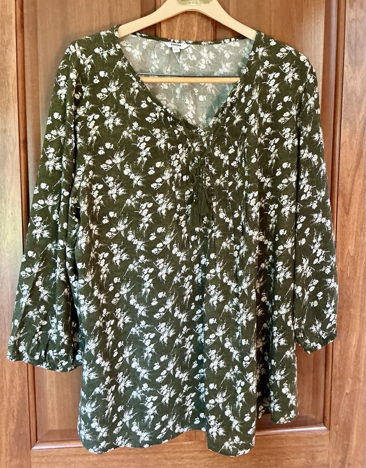 Sonoma Ruffled Peasant Top Green Yellow Blue Floral Women’s XXL Pre-owned EUC